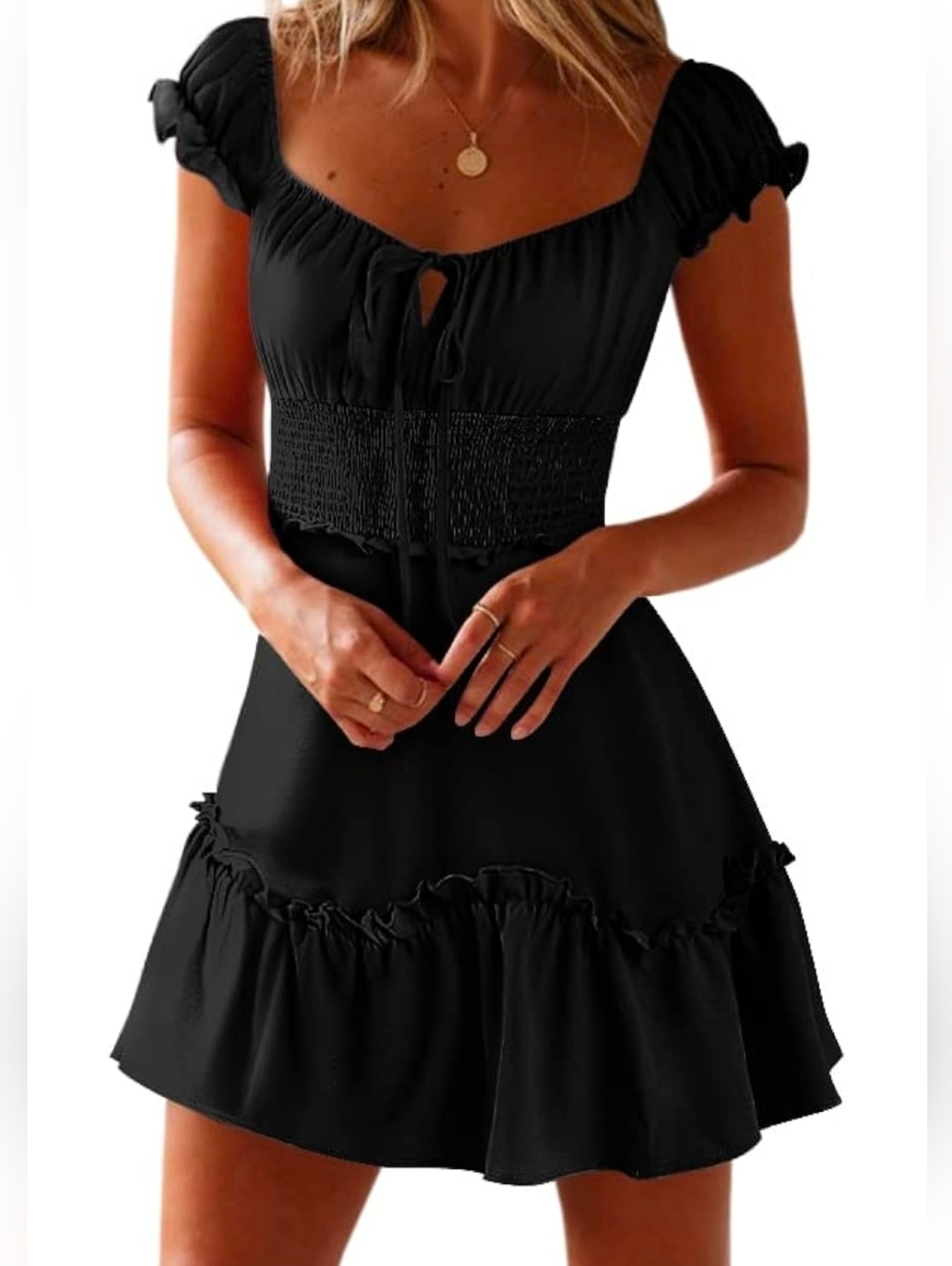 Black Ruffle Sleeve Mini Dress
